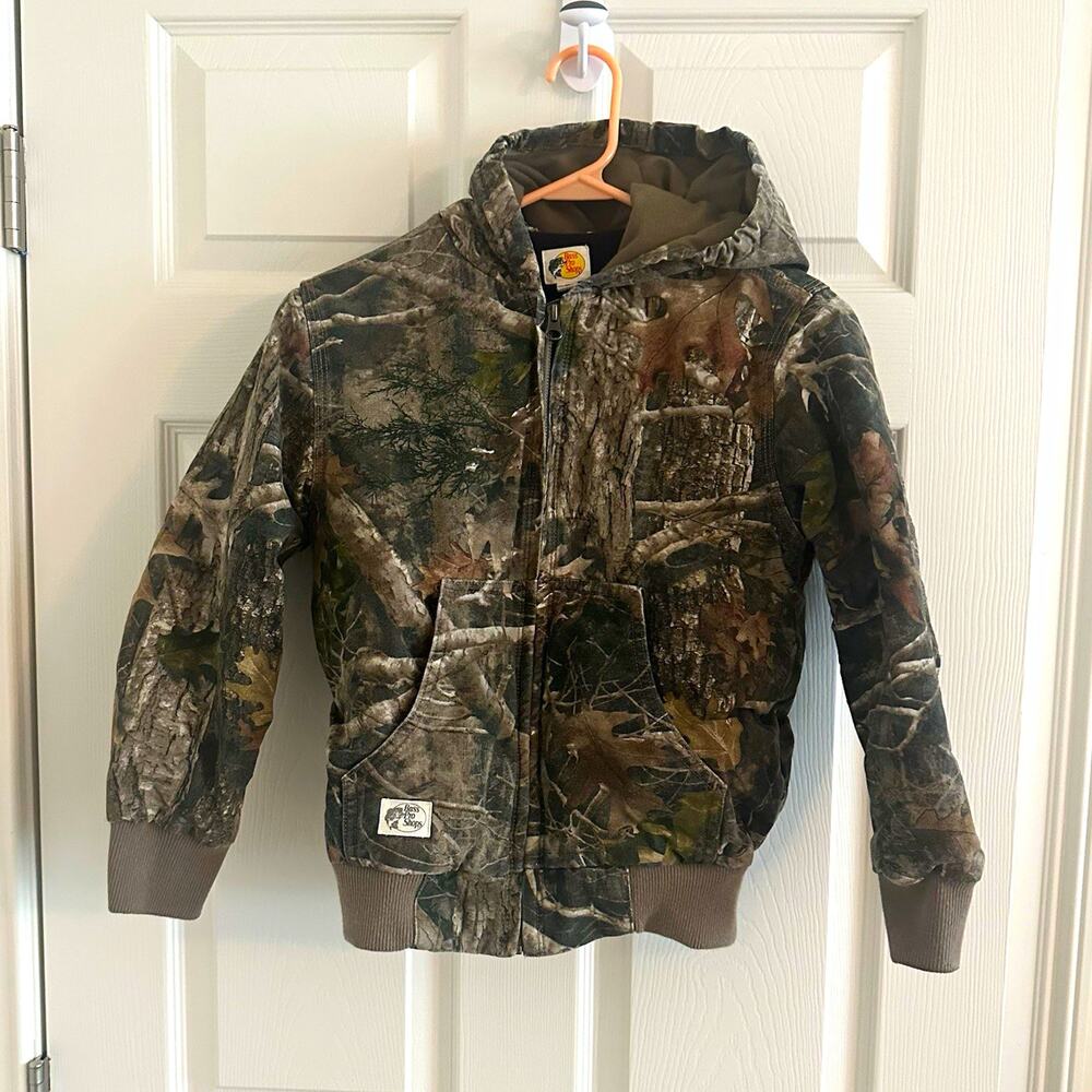 Bass Pro Shops Boys Camo Hooded Insulated Lined Full Zip Jacket Pockets M